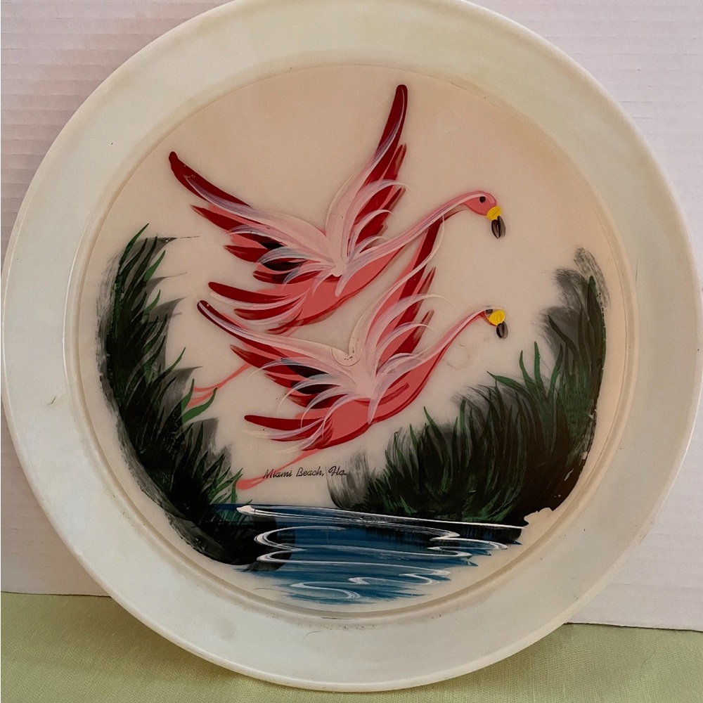 Flamingo Celluloid Serving Tray Vintage 1950s